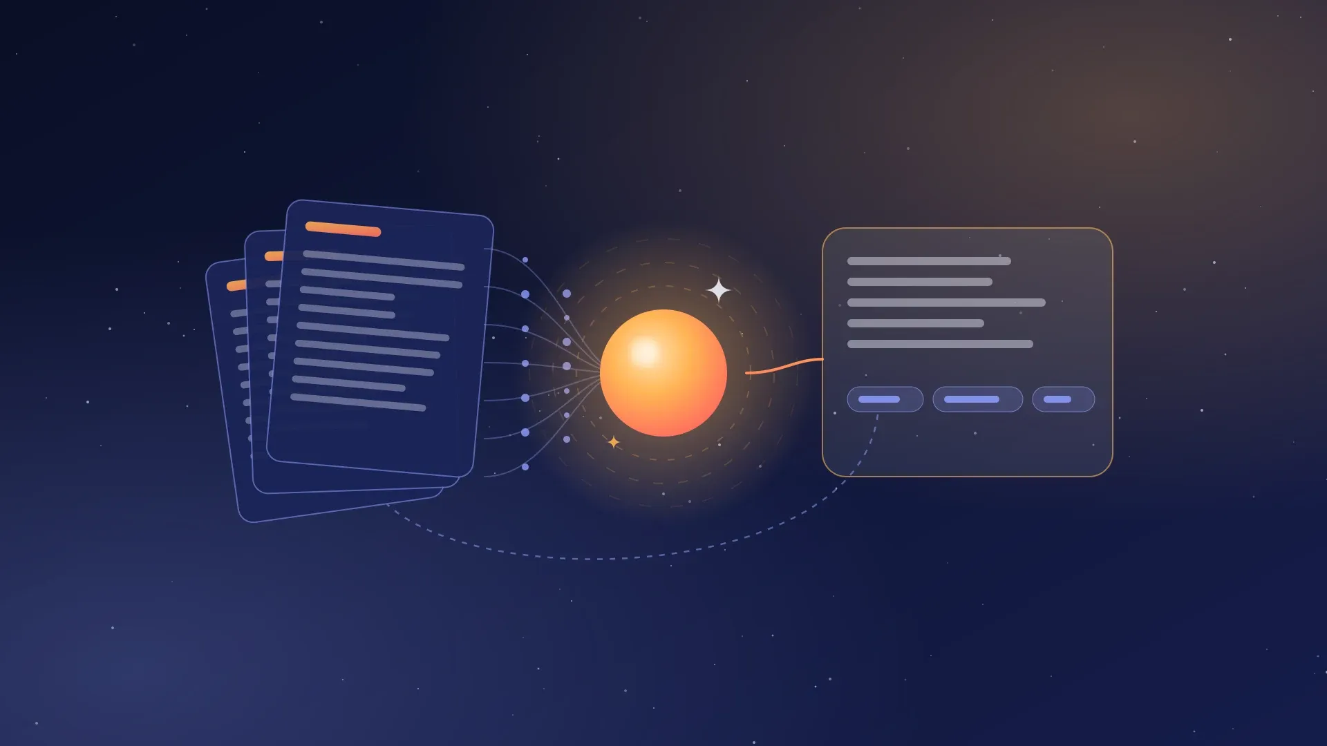 Illustration : des documents d'entreprise alimentent un assistant IA qui répond en citant ses sources